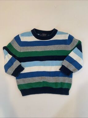 Cherokee Baby Boy 12 Months 100% Cotton Striped Crewneck Sweater Blue Green